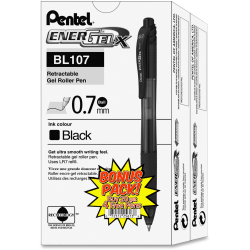 Pentel® EnerGel-X Retractable Gel Pens, Pack Of 24, Medium Point, 0.7 mm, Black Barrel, Black Ink