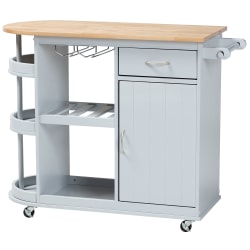 Baxton Studio Donnie Kitchen Storage Cart, 34-3/8"H x 43-3/16"W, Light Gray/Natural