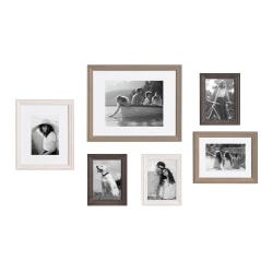 Uniek Kate And Laurel Bordeaux Gallery Frame Wall Kit, Assorted Sizes, Whitewash/Charcoal Gray/Rustic Gray, Set Of 6