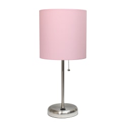 Creekwood Home Oslo USB Port Metal Table Lamp, 19-1/2"H, Light Pink Shade/Brushed Steel Base