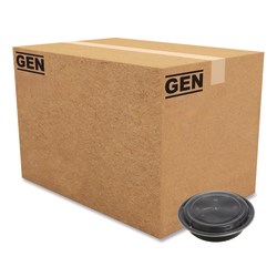 GEN Plastic Food Containers With Lids, 24 Oz, 2"H x 7-5/16"W x 7-5/16"D, Black/Clear, Pack Of 150 Containers