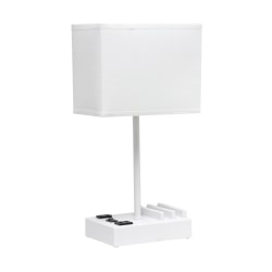 Simple Designs Multi-Use Table Lamp with 2 USB Ports and Charging Outlet, 15-5/16"H, White/White