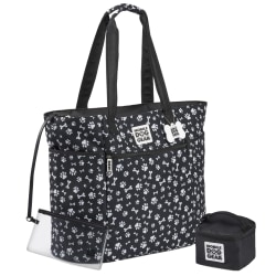 Mobile Dog Gear Dogssentials Polyester Tote Bag, 16"H x 8-3/4"W x 19-1/2"D, Black/White Paw Print