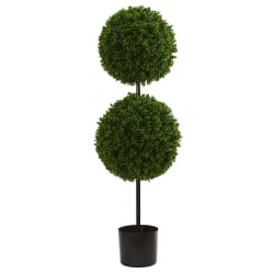 Nearly Natural Boxwood Double Ball Topiary 42"H Artificial UV Resistant Indoor/Outdoor Tree, 42"H x 14"W x 14"D, Green