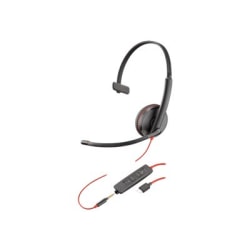 Poly Blackwire C3215 Monaural Headset + Carry Case (Bulk Qty.50) - Mono - Mini-phone (3.5mm), USB Type C - Wired - 32 Ohm - 20 Hz - 20 kHz - Over-the-head, On-ear - Monaural - Ear-cup - 7.40 ft Cable - Noise Cancelling, Omni-directional Microphone