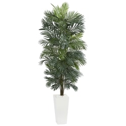 Nearly Natural 7'H Areca Artificial Tree With Tower Planter, 84"H x 45"W x 40"D, White/Green