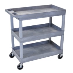 Luxor E-Series 3-Tub Plastic Utility Cart, 36 1/4"H x 35 1/4"W x 18"D, Gray