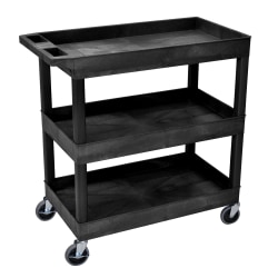 Luxor E-Series 3-Tub Plastic Utility Cart, 36 1/4"H x 35 1/4"W x 18"D, Black