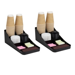 Mind Reader Cup and Condiment Station Countertop Organizer, 5-1/4"H x 15-1/2"W x 7-1/4"D, Black, Set of 2