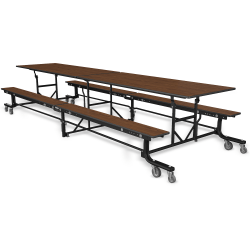 Palmer Hamilton 19F Mobile Cafeteria Bench Table, 27" x 145", Montana Walnut
