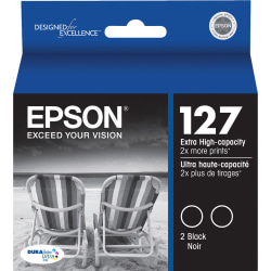 Epson 127 DuraBrite Black Extra-High-Yield Ink Cartridges, Pack Of 2, T127120-D2