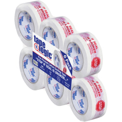 Tape Logic® Stop If Seal Is Broken Preprinted Carton-Sealing Tape, 3" Core, 2" x 110 Yd., Red/White, Case Of 6