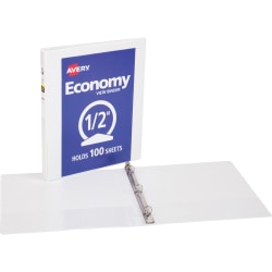 Avery® Economy View 3-Ring Binder, 1/2" Round Rings, 51% Recycled, White