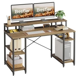 Bestier 56"W Student Desk With Monitor Stand & Storage Shelf, Retro Oak