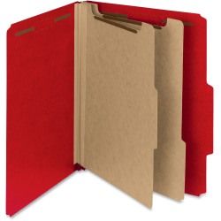 Smead® 100% Recycled Colored Classification Folders, 2-Dividers, 2/5" Tab Cut, Right Tab Position, Letter Size, Bright Red, Box Of 10