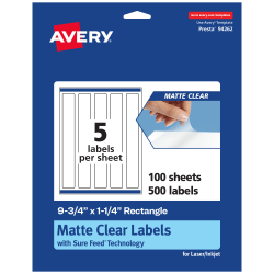 Avery® Permanent Labels With Sure Feed®, 94262-CMF100, Rectangle, 9-3/4" x 1-1/4", Matte Clear, Pack Of 500