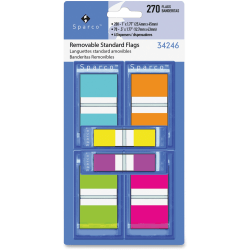 Sparco Assorted Pop-Up Flags Combo Pack, 1/2" Flag/NoteW, 1" Flag/NoteW, Assorted, Self-adhesive, Repositionable, Removable, Writable, 270 / Pack