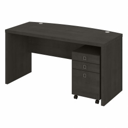 Office by Kathy Ireland® Echo 60"W Bow-Front Computer Desk With Mobile File Cabinet, Charcoal Maple, Standard Delivery
