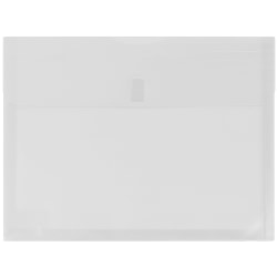 JAM Paper® Plastic Booklet Expansion Envelopes, Letter-Size, 9 3/4" x 13", Hook & Loop, Clear, Pack Of 12