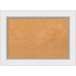 Amanti Art Rectangular Non-Magnetic Cork Bulletin Board, Natural, 29" x 21", Eva White Silver Plastic Frame