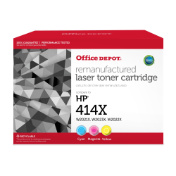 Office Depot® Brand Remanufactured High-Yield Cyan, Magenta, Yellow Toner Cartridge Replacement For HP 414X, W2021X, W2023X, W2022X, Pack of 3
