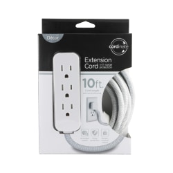 Cordinate Surge 3-Outlet 16 AWG Extension Cord, 10', Gray/White, 37914