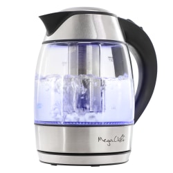 MegaChef 1.8-Liter Glass Body And Stainless Steel Electric Tea Kettle With Tea Infuser, Silver