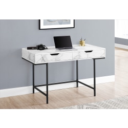 Monarch Specialties Pollard Computer Desk, 2 Drawer, White Marble/Black