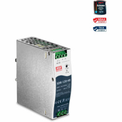 TRENDnet 120 W Single Output Industrial DIN-Rail Power Supply, Extreme -25 to 70 °C (-13 to 158 °F) Operating Temp, Power Supply 120W, DIN-Rail Mount, Overload Protection, Silver, TI-S12048 - DIN Rail 48V 120W Power Supply for TI-PG541