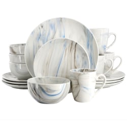 Elama Fine Marble 16-Piece Porcelain Dinnerware Set, Blue/Gray