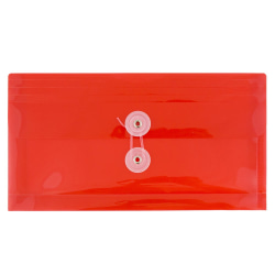 JAM Paper® Booklet Plastic Envelopes, #10, Button & String Closure, Red, Pack Of 12