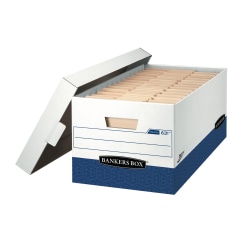 Bankers Box® Presto™ Heavy-Duty Storage Boxes, Letter Size, 24" x 12" x 10", White/Blue, Case Of 12 - 0063610