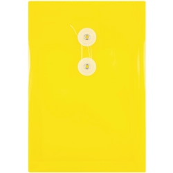JAM Paper® Open-End Plastic Envelopes, 6 1/4" x 9 1/4", Button & String Closure, Yellow, Pack Of 12