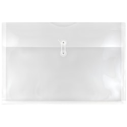 JAM Paper® Plastic Booklet Envelopes, 12" x 18", Button & String, Clear, Pack Of 12