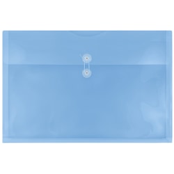 JAM Paper® Plastic Booklet Envelopes, 12" x 18", Button & String Closure, Blue, Pack Of 12