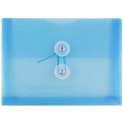 JAM Paper® Index Booklet Plastic Envelopes, 5 1/2" x 7 1/2", Button & String Closure, Blue, Pack Of 12