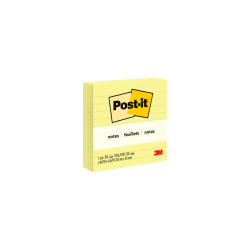 Post-it® Notes, Lined, 4" x 4", Canary Yellow, Pack Of 1 Pad