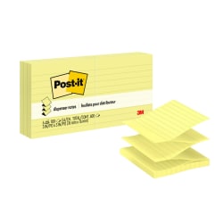 Post-it® Pop-Up Dispenser Notes, 3" x 3", Canary Yellow, Lined, Pack Of 6 Pads