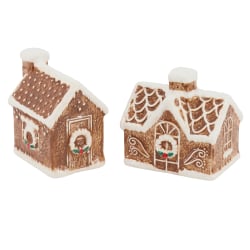 Martha Stewart Gingerbread House Ceramic Salt And Pepper Shaker Set, Brown/White, Set Of 2 Shakers