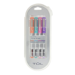 TUL® Fine Liner Felt-Tip Pen, Fine, 1.0 mm, Silver Barrels, Assorted Inks, Pack Of 4 Pens