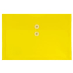 JAM Paper® Plastic Booklet Envelopes, Legal-Size, 9 3/4" x 14 1/2", Button & String Closure, Yellow, Pack Of 12