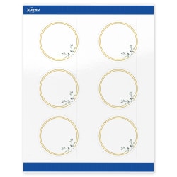 Avery® Print-To-The-Edge Labels With Sure Feed® Technology, S00-DMR-PRWGP10, Round, 3", Glossy White, Preprinted Double Gold Border with Florals Design, Pack Of 60