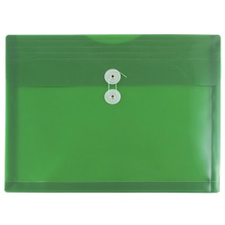 JAM Paper® Booklet Plastic Envelopes, Letter-Size, 9 3/4" x 13", Button & String Closure, Green, Pack Of 12