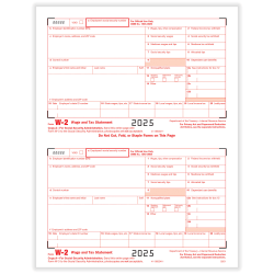 ComplyRight® W-2 Tax Forms, IRS Federal Copy A, 2-Up, 8-1/2" x 11", Pack Of 100 Forms