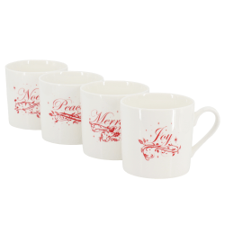 Martha Stewart Holiday Vines 4-Piece Fine Ceramic Mug Set, 16 Oz, Red
