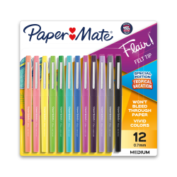 Paper Mate® Flair® Tropical Vacation Felt Tip Pens, Medium Point, 0.7 mm, Assorted Colors, Pack Of 12
