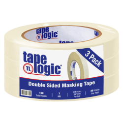 Tape Logic® Double-Sided Masking Tape, 3" Core, 0.75" x 108', Tan, Case Of 3