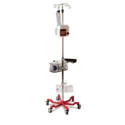 Medline 6-Leg Heavy-Duty IV Stands, 73" - 99 1/2" x 24", Red/Stainless Steel, Pack Of 2