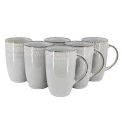 Meritage Jasper 6-Piece Stoneware Tall Latte Cup Set, 22 Oz, Gray