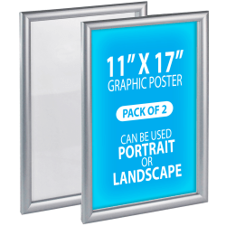 Azar Displays Wall Mount Snap Plastic Vertical/Horizontal Poster Frames, 17"H x 11"W x 3/4"D, Silver, Pack Of 2 Frames